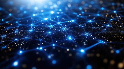 Poster - Glowing Blue Network of Interconnected Dots and Lines Creating an Abstract Futuristic Design