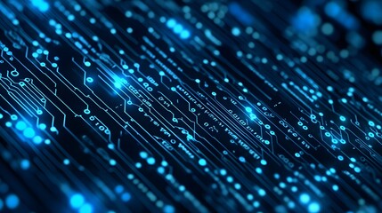 Fototapete - Futuristic blue digital circuit board texture with abstract geometric patterns lines and particles  intelligence and high tech concept background