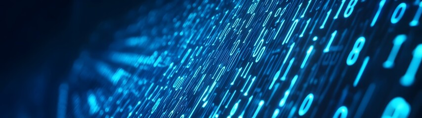 Poster - Futuristic digital background with glowing lights abstract binary code patterns and a visually striking data visualization effect  This image creates a sense of technology innovation