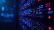 © Thanapipat - Cybersecurity  Network Architecture concept. Abstract digital data stream with glowing text on a dark background.