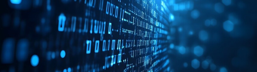 Poster - Futuristic digital data stream with binary code and technology backdrop  Representing innovation automation and digital transformation in the modern computing and information technology industry