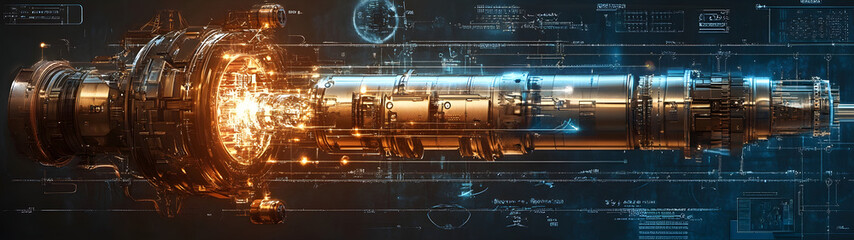 Leinwandbilder - Futuristic spacecraft engine with complex digital technology powering an advanced high tech spaceship in a visually captivating digital