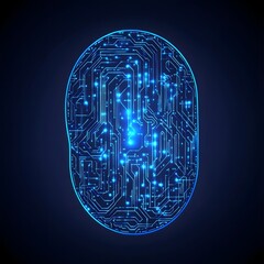 Poster - Glowing Blue Circuit Board Technology Abstract Background  High tech digital electronic system with microchips and illuminated patterns  Futuristic innovation and intelligence concept
