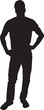 © curto - vector; silhouette; front view of a young man looking at camera and arms akimbo