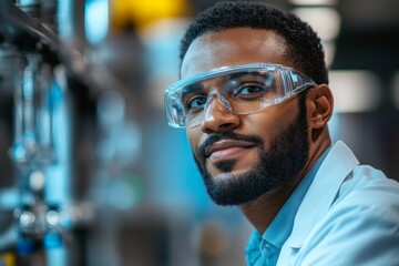 Aufkleber - Laboratory technician wearing safety goggles works on scientific research in a modern laboratory setting during daytime