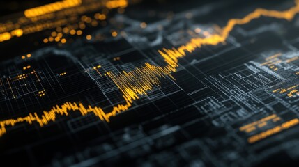 Poster - Abstract visualization of data trends with glowing orange lines on a dark background