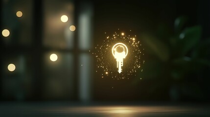 Fototapete - Secure digital keys abstract glowing representation modern office 3d visualization nighttime high-tech concept