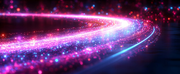 Poster - Abstract Light Trails with Pink and Blue Glowing Particles on Dark Surface