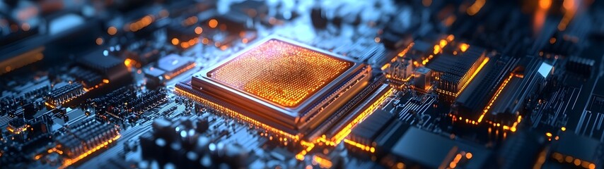 Aufkleber - Intricate Microchip Circuit Board   Close up View of Futuristic High Tech Electronics Computer Hardware Components and Precision Micro Engineering Technology