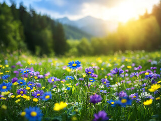 Wall Mural - vibrant wildflowers bloom in sunny meadow, showcasing nature beauty