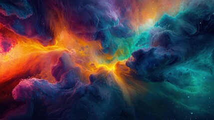 Poster - Colorful Abstract Cosmic Scene of Swirling Gas and Nebulae Explosion