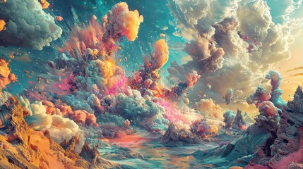 Poster - Dreamy Colorful Clouds Above Surreal Fantasy Landscape at Dusk