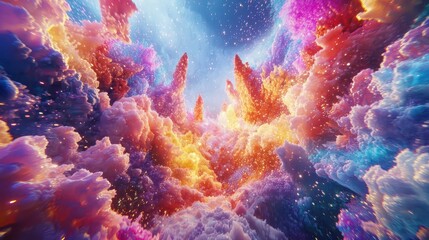 Poster - Colorful Abstract Landscape with Dreamy Clouds and Bright Stars