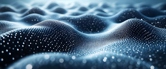 Poster - Abstract Wavy Surface with Blue Dots Digital Data Visualization in Dark Environment