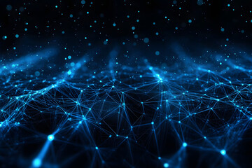Poster - A dark background with a blue abstract design of connected lines and dots, representing technological networks and the importance of connectivity in the digital world.