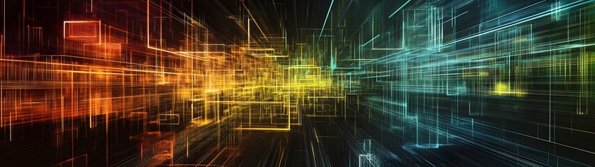 Poster - Mesmerizing digital art composition featuring a kaleidoscopic display of vibrant luminous geometric shapes and patterns glowing and pulsating in a futuristic dreamlike cosmic space