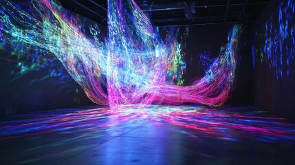 Poster - Colorful light trails creating dynamic patterns in a dark space
