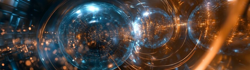 Aufkleber - Mesmerizing futuristic fractal vortex in a glowing colorful neon holographic tunnel creating a captivating and dynamic digital art visualization of abstract space energy and information