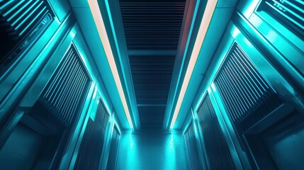 Poster - Futuristic Server Room with Neon Lights and Modern Design Elements