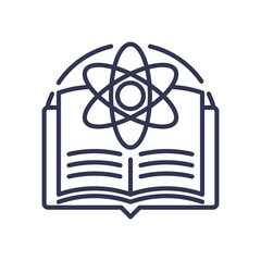 Wall Mural - an open book with an atom symbol, representing the fusion of knowledge and scientific exploration.