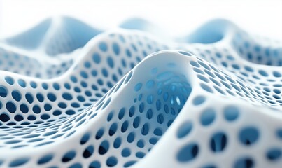 Poster - Abstract 3D surface with blue and white porous structure resembling waves