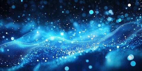 Poster - Abstract blue waves with sparkling particles creating a dreamy underwater effect