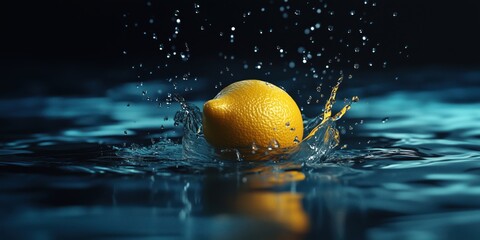 Poster - Fresh lemon splashing into water creating dynamic droplets and ripples