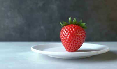Poster - Realistic strawberry on white plate against dark background for food photography