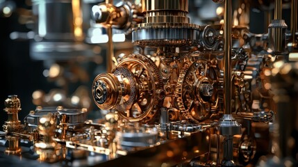 Poster - Intricate Golden Gears and Mechanisms in a Steampunk Style Design