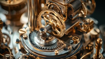 Poster - Intricate Close-Up of Gold Gears and Mechanical Components