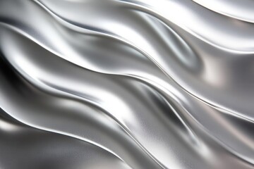 luxurious metallic silver surface with flowing gradient waves creating elegant abstract patterns with light reflections