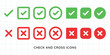 © Rawpixel.com - Green check marks and red X marks. Check marks indicate approval. X marks indicate rejection. Simple symbols for yes and no. Clear visual for correct and incorrect. Vector element set.