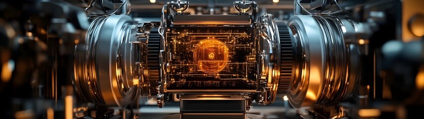 Poster - Sophisticated Industrial Engine Masterfully Engineered for Powering Technological Innovations and Advancements  Complex Machinery with Precision Gears and Components Driving Progress