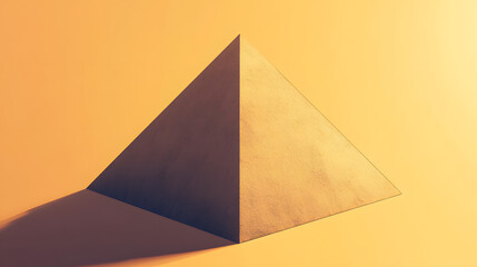 Poster - Geometric shapes in warm lighting, minimalist design with triangular forms casting shadows, ideal for modern art themes.