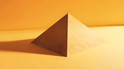 Poster - Geometric pyramid on vibrant yellow surface, minimalistic design, perfect for backgrounds or displays, eye-catching shape.