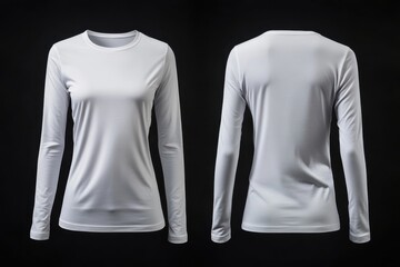 Fototapete - Long sleeve white shirt displayed from front and back on a black background highlighting its design and texture