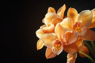 Aufkleber - Delicate orange orchids in full bloom against a dark background showcasing their vibrant colors and intricate details