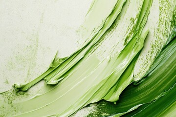 Poster - Vibrant green paint strokes creating abstract patterns on canvas during an art session