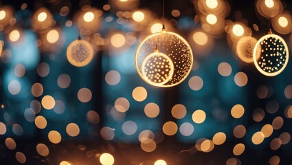 Canvas Print - Glowing Decorative Orbs with Bright Bokeh Background and Soft Focus Ideal for Celebratory Themes and Text Overlay