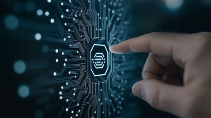 Poster - Digital Interface: A hand interacts with a glowing digital interface, suggesting technological innovation.