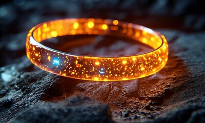 Wall Mural - glowing ring on dark rock, cosmic background, futuristic concept