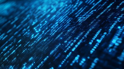 Leinwandbilder - Vibrant Blue Digital Network and Data Backdrop with Futuristic Technology Abstract Pattern  Glowing Digital Pixels Codes and Matrices in a Technological Cyber Environment