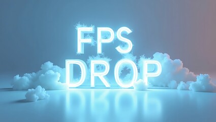 Poster - Modern typography in bright blue colors floating above fluffy clouds