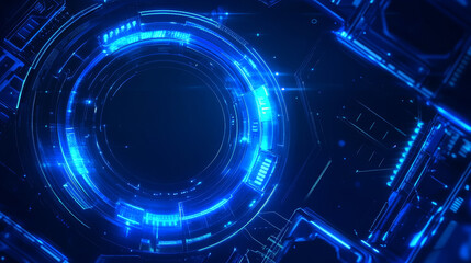 Poster - Neon light frames set with glowing blue borders on transparent background. Glass effect geometric shapes - rounded rectangle, circle with luminous edges. Bright frames collection for futuristic design