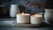 © Alina Tymofieieva - Soft candlelight creates a calming atmosphere in a cozy indoor setting with plants and natural elements