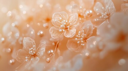 Wall Mural - Delicate flowers and pearls present a warm and soft aesthetic