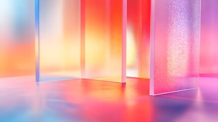 Poster - Vibrant neon like gradient colors reflecting and refracting through a prism like geometric pattern creating a mesmerizing and futuristic abstract background