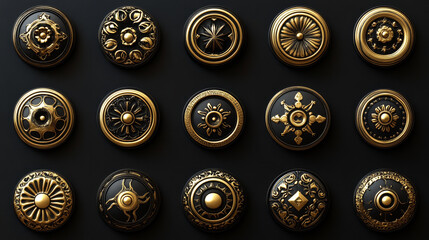 Poster - Golden game buttons set with dark background.
