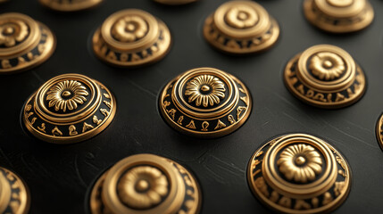 Poster - Golden game buttons set with dark background.