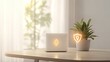 © MINMIN - Modern home office setup with bright lighting sleek desk and stylish plants for productivity